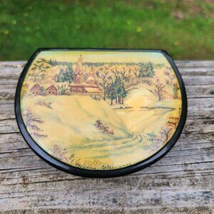 1960s Fedoskino signed One of a kind Russian Lacquer Box Hand-Painted Scenic wit